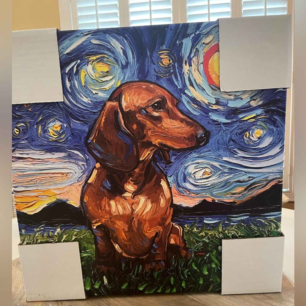 Dachshund Picture Starry Night doxie version Canvas Wall Art Painting